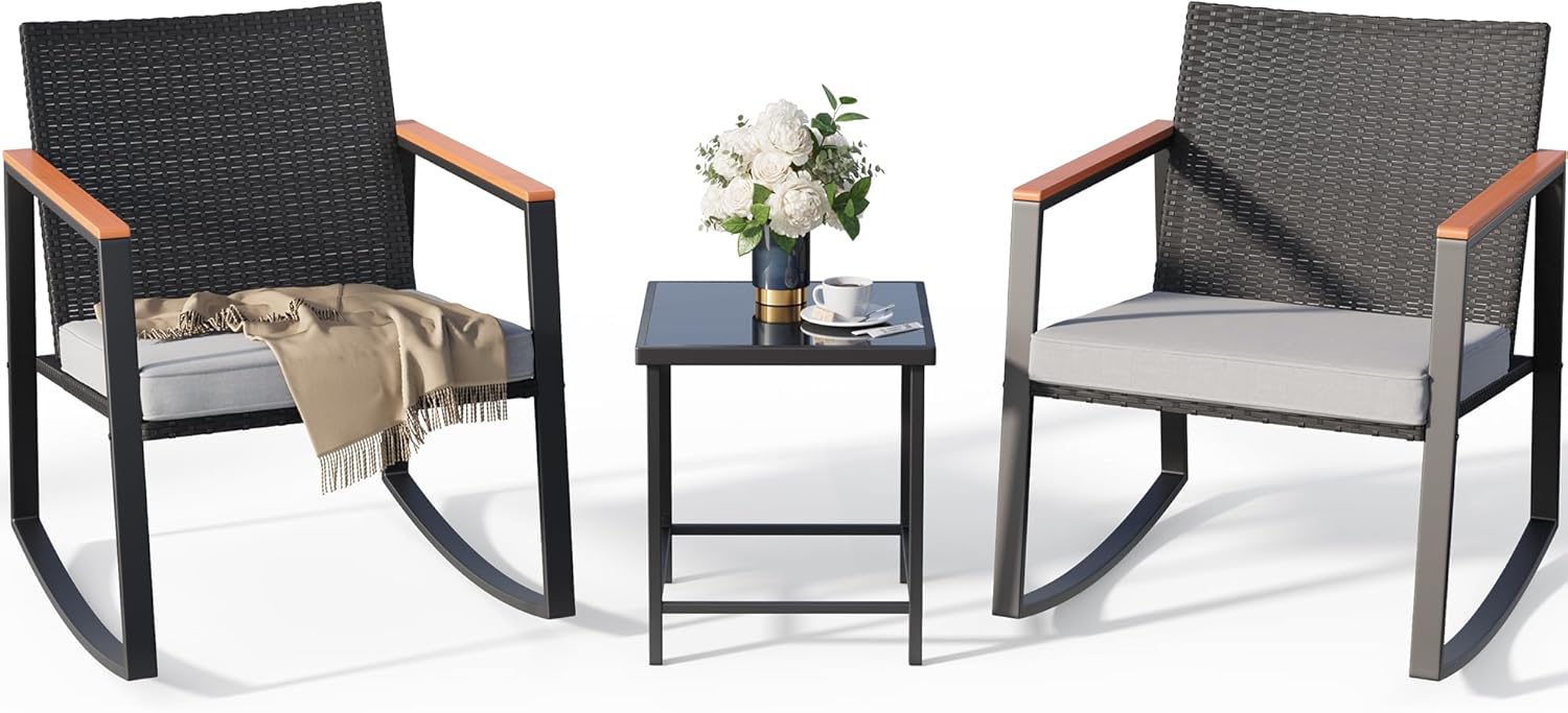 Gizoon 3 Pieces Rocking Patio Bistro Set for Outdoor Relaxation