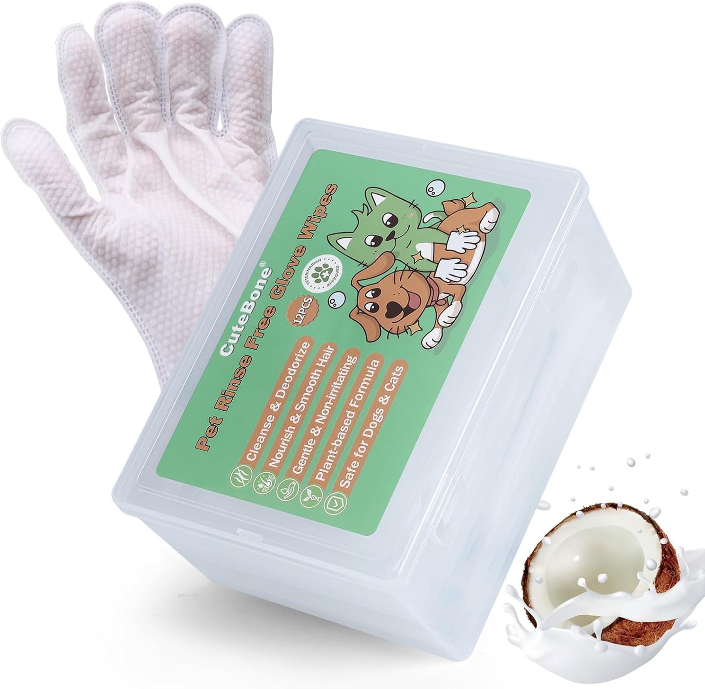 Dual-Sided Pet Grooming Gloves 12ct - Gentle Cleaning for Dogs