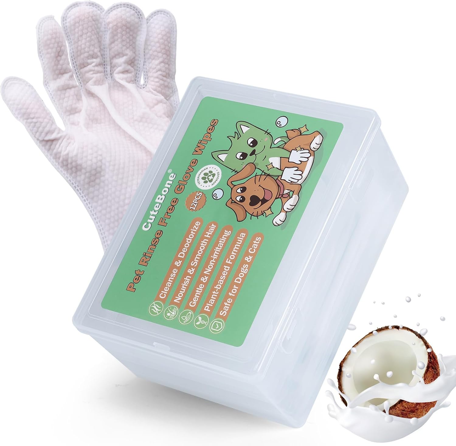 Dual-Sided Pet Grooming Gloves 12ct - Gentle Cleaning for Dogs