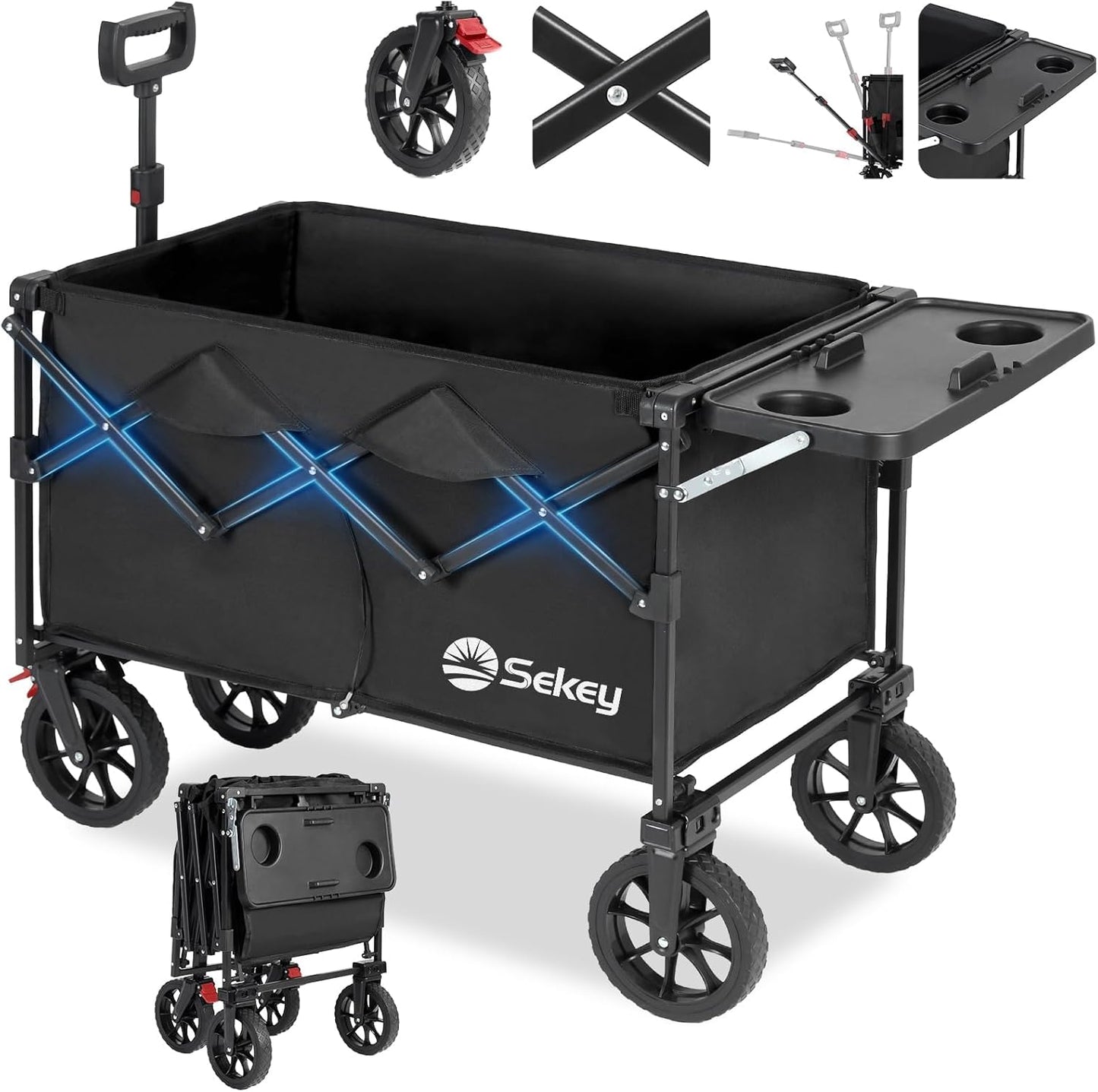 Sekey 250L Collapsible Wagon with Folding Table and Drink Holders