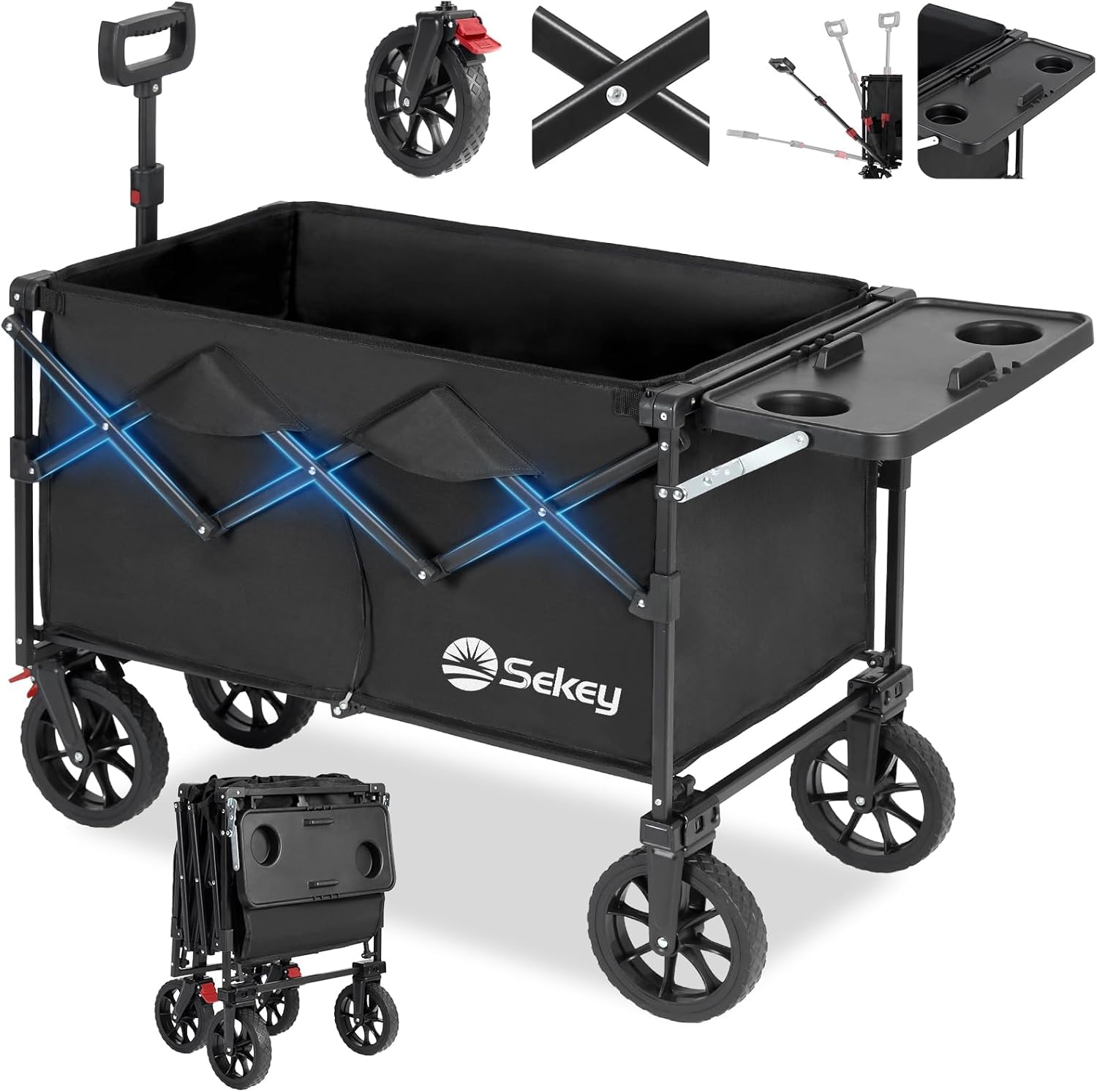 Sekey 250L Collapsible Wagon with Folding Table and Drink Holders