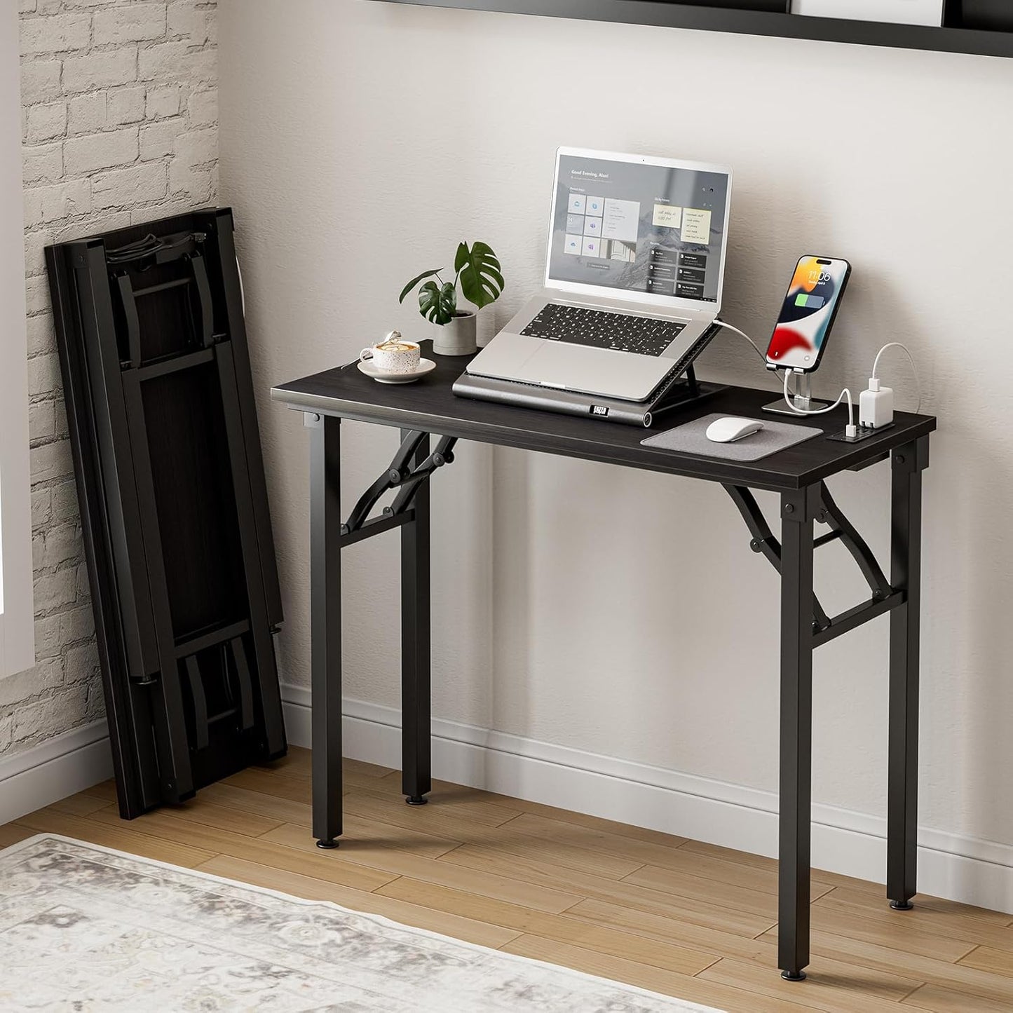 Frylr Small Folding Computer Desk with Integrated Power Hub