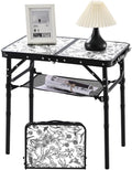 Toile de Jouy-Inspired Camping Table - Adjustable Folding Picnic Table