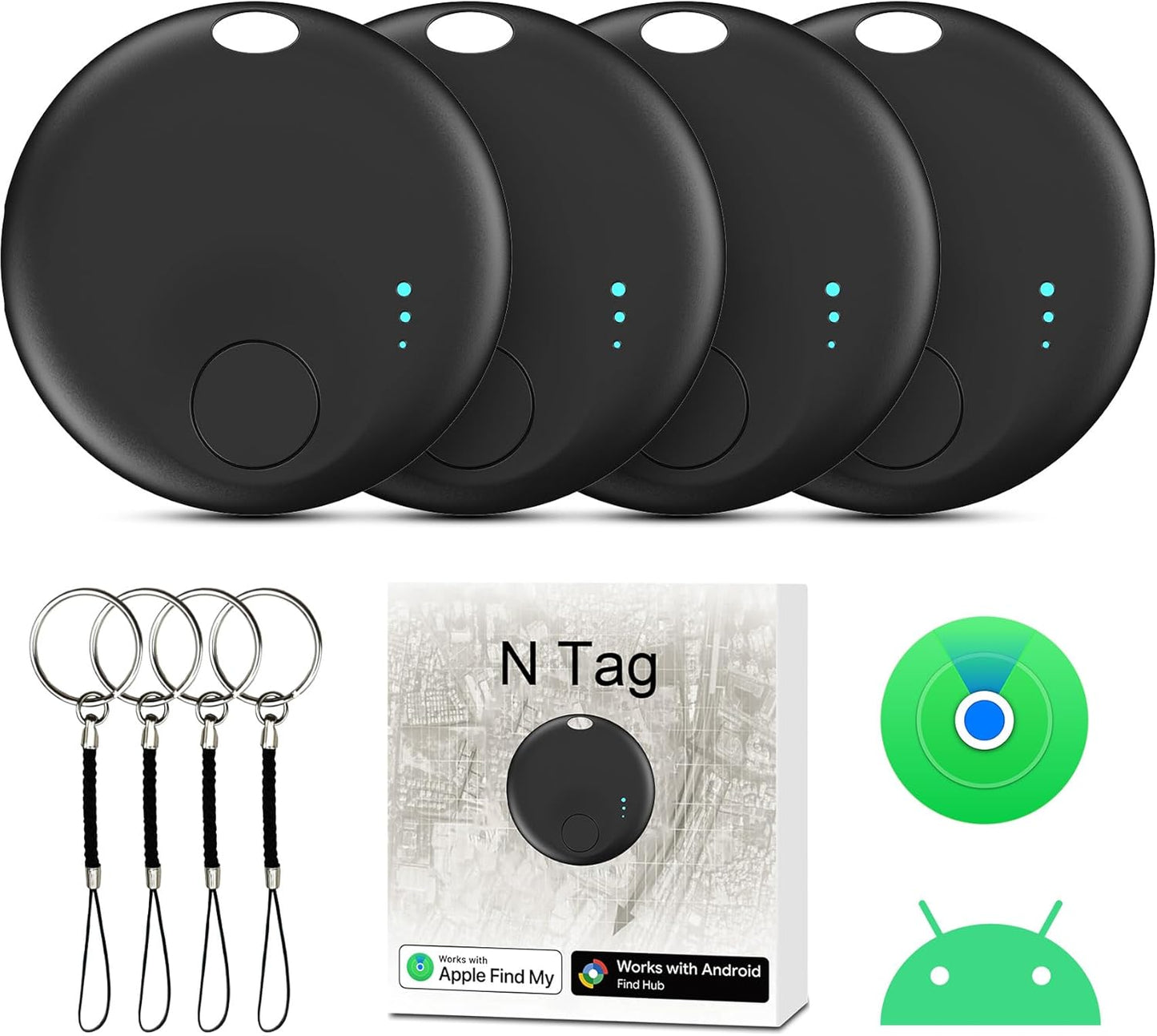 Dual System Air Tag for Android and iOS - 4 Pack Smart Tracker