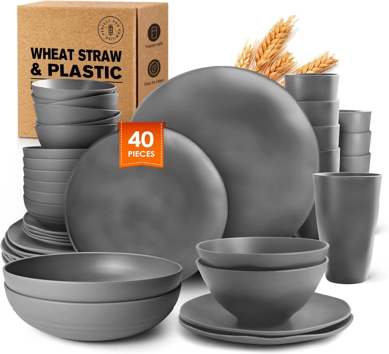 Teivio 40-Piece Flatware Kitchen Plastic Wheat Straw Dinnerware Set