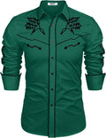 COOFANDY Men's Western Cowboy Embroidered Long Sleeve Shirt Shirts