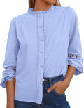 Long Sleeve Cotton Eyelet Shirt for Women - 2025 Fall Boho Top