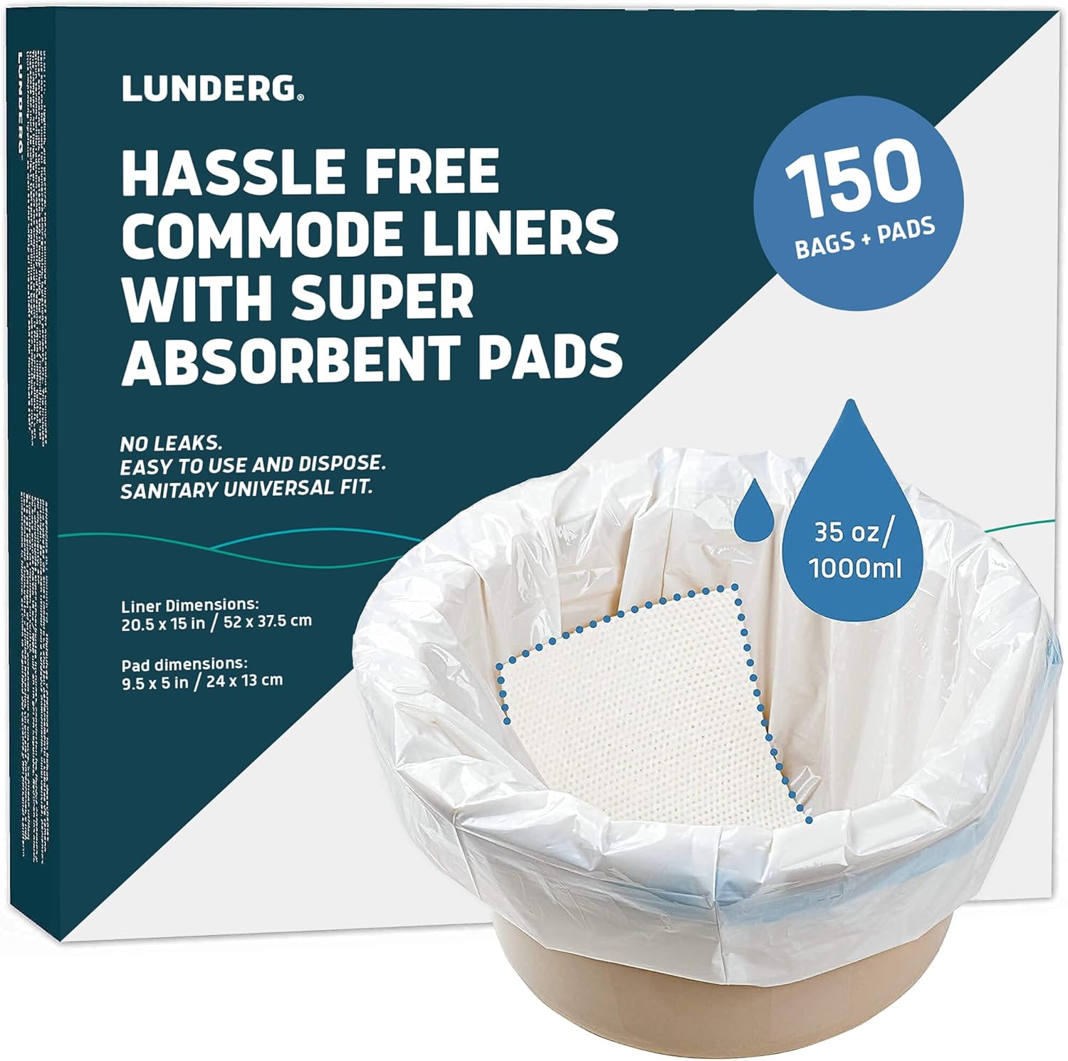 Lunderg Absorbent Commode Liners - 150 Count Value Pack