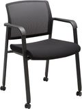 Black Waiting Room Chair with Wheels Mesh Back - Stackable Comfort
