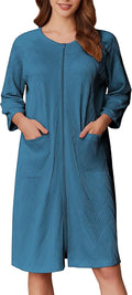 Ekouaer Women Zipper Ribbed Knit Robe Knee Length - Comfortable