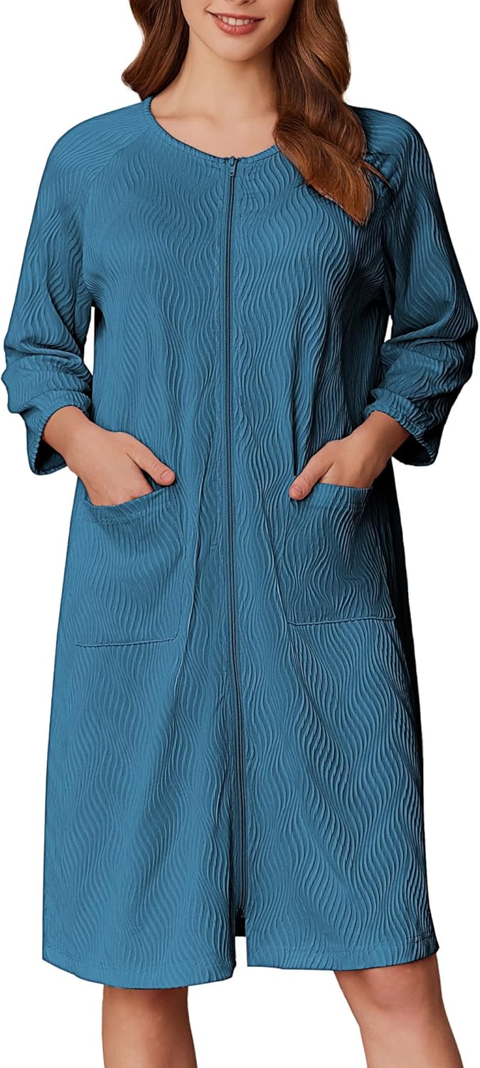 Ekouaer Women Zipper Robes: Lightweight Knee Length Loungewear