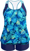 Plus Size Tankini Swimsuit - Tummy Control Blouson Tankini with Shorts