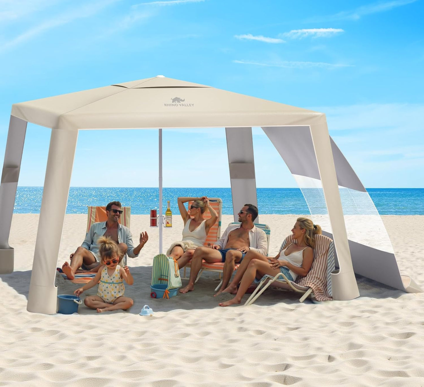 Rhino Valley Beach Cabana Tent with UPF50+ Protection and Cup Holder