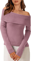 Off The Shoulder Sweater for Women - Cozy Ribbed Pullover 8-10