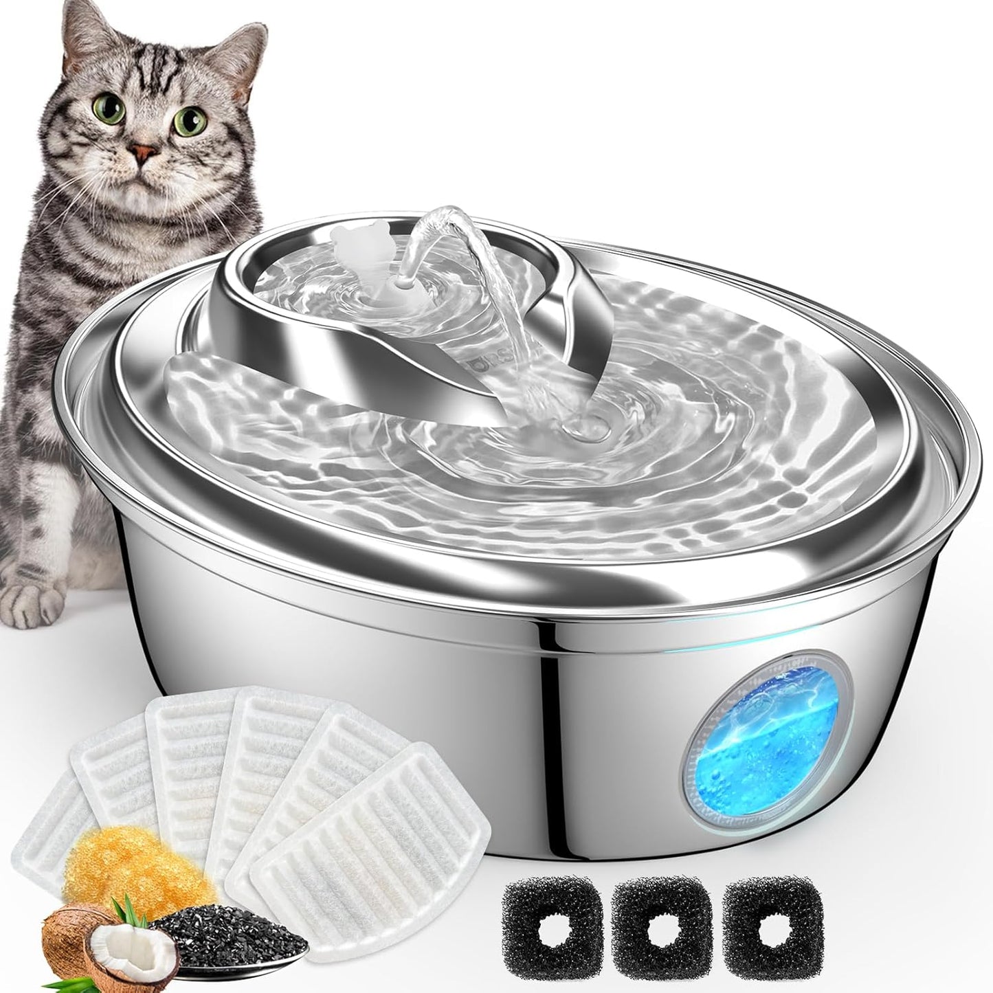 ORSDA Stainless Steel Cat Water Fountain with Visual Window