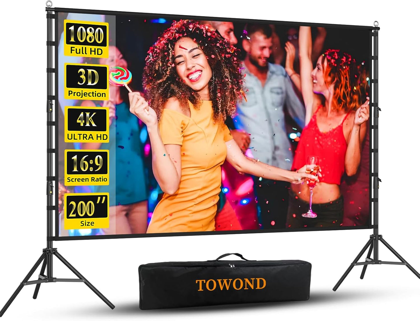 Outdoor Projector Screen with Stand - 200 Inch Dual-Sided 4K HD