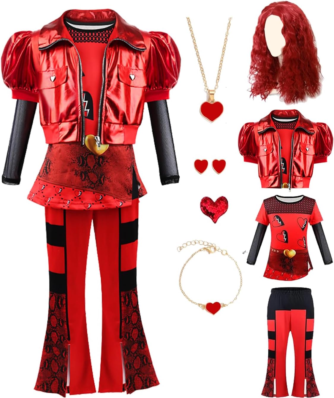 Red Costume for Girls - Rise of Red Heart Shirt Jacket Set