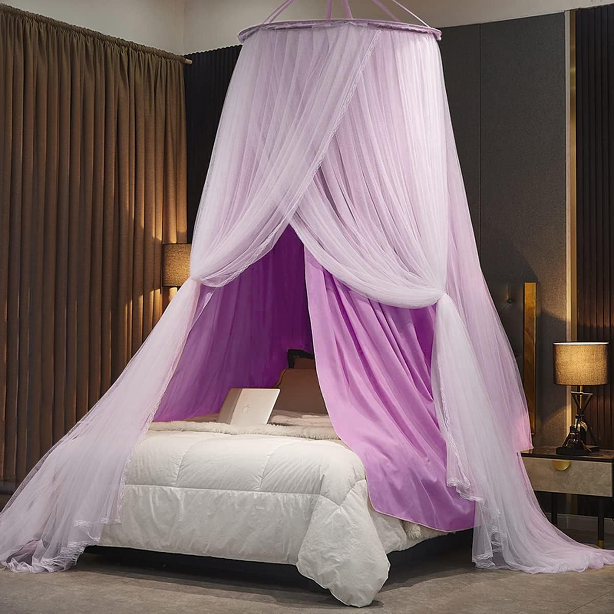 Kertnic Elegant Double Layer Bed Canopy (Purple)