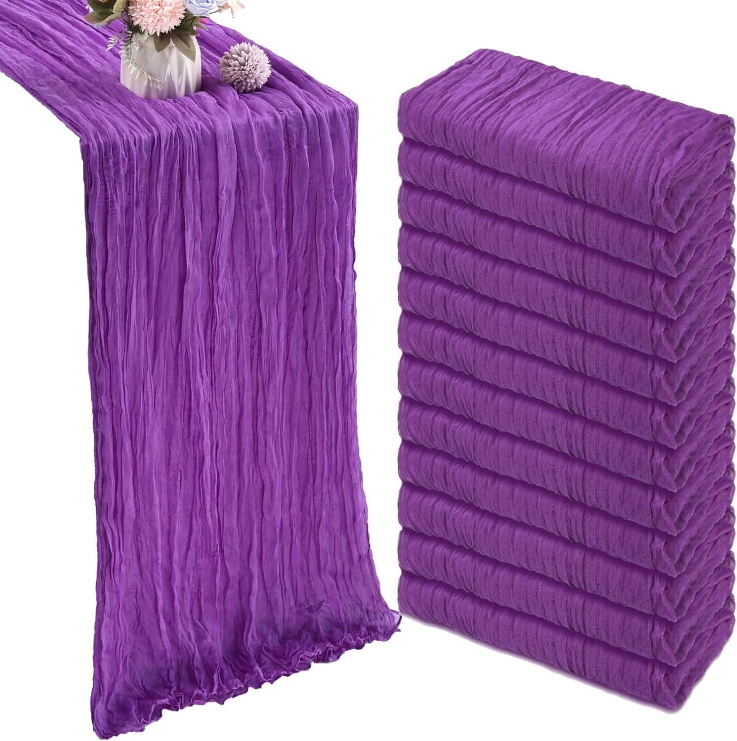 10FT Purple Cheesecloth Table Runner for Rustic Boho Decor