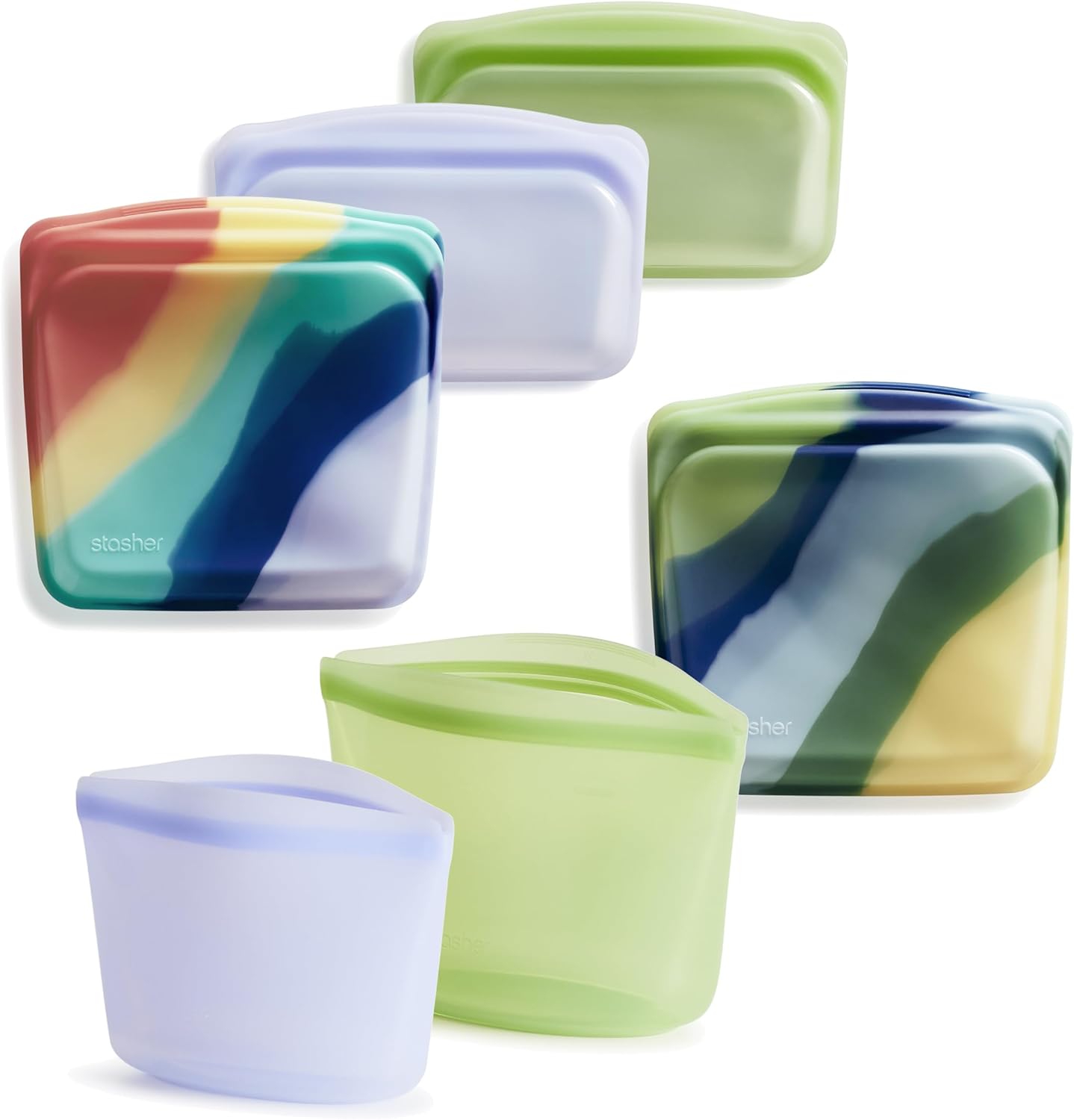 Stasher Premium Silicone Reusable Food Storage Bags, 6-Pack
