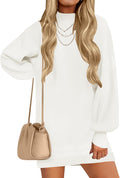 Turtleneck Sweater Dress - Oversized Lantern Sleeve Mini Dress