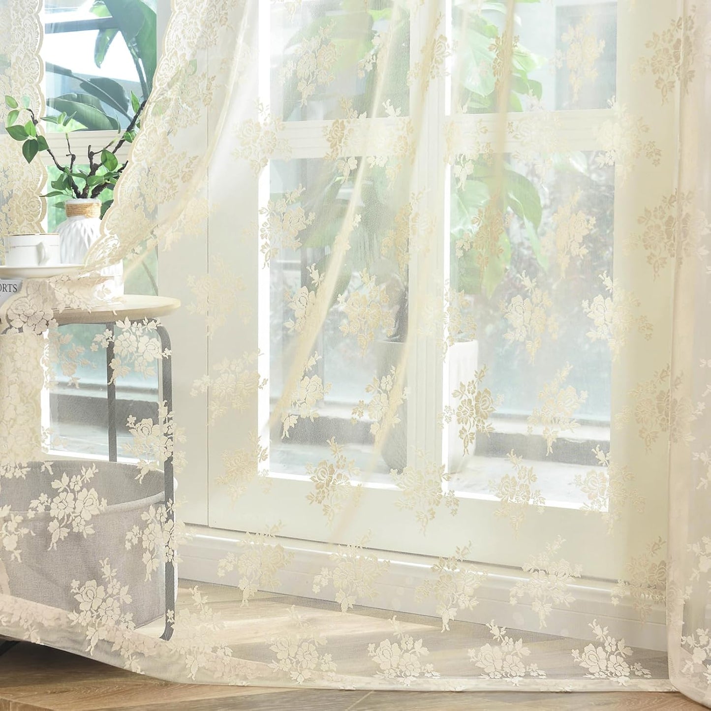 Elegant Beige Sheer Curtains for Living Room by Kotile