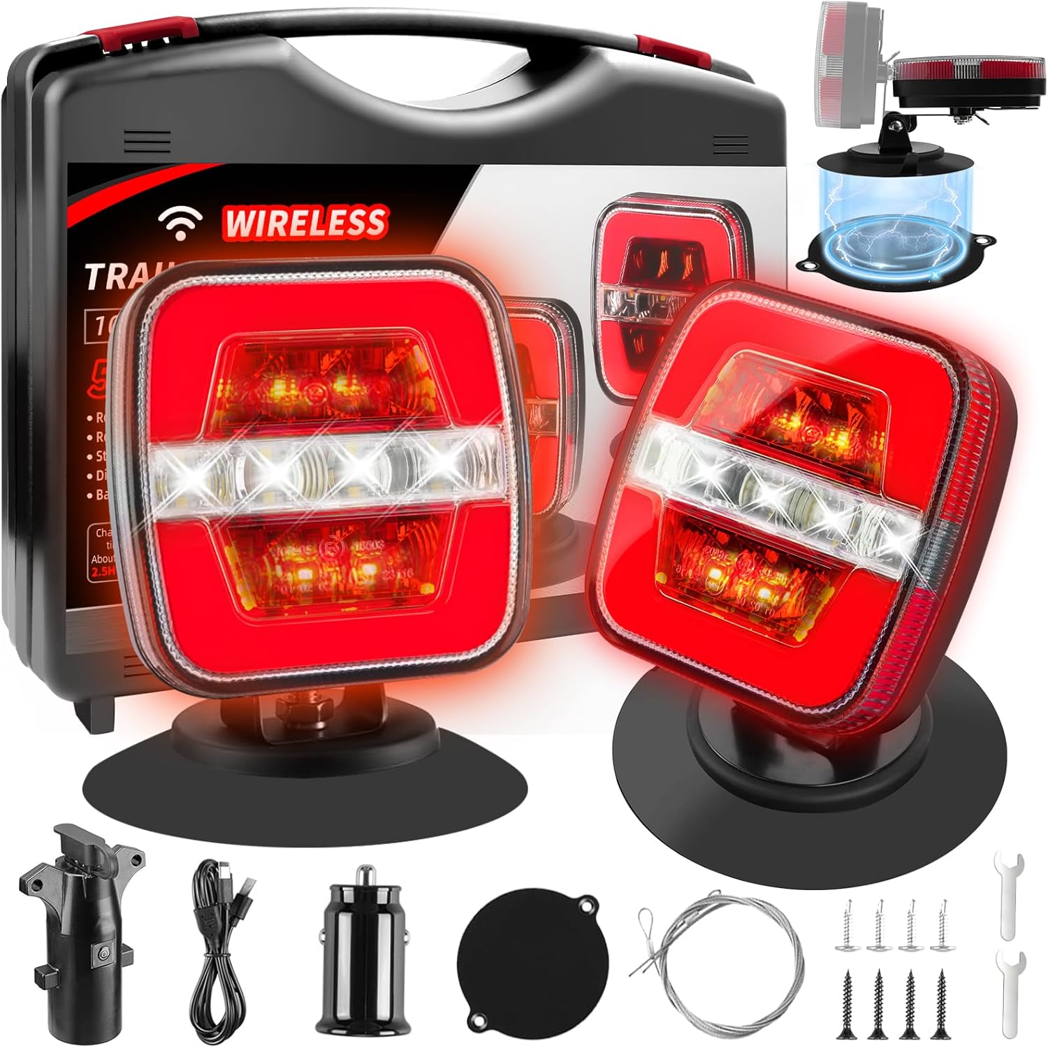 Upgraded Wireless Trailer Lights Magnetic Rechargeable Tow Light Kit