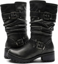 GLOBALWIN Women's Mid Calf Dress Biker Boots - Comfortable Everyday