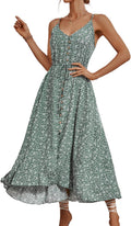 Women's Summer Boho Polka Dot Spaghetti Strap Midi Dress - Flowy Fit