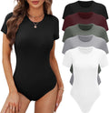 Women's 4/5 Pack Short Sleeve Round Neck Bodysuit Tops - Soft Rayon