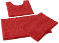 Red Bathroom Rug Set - Plush Microfiber 3-Piece Holiday Makeover