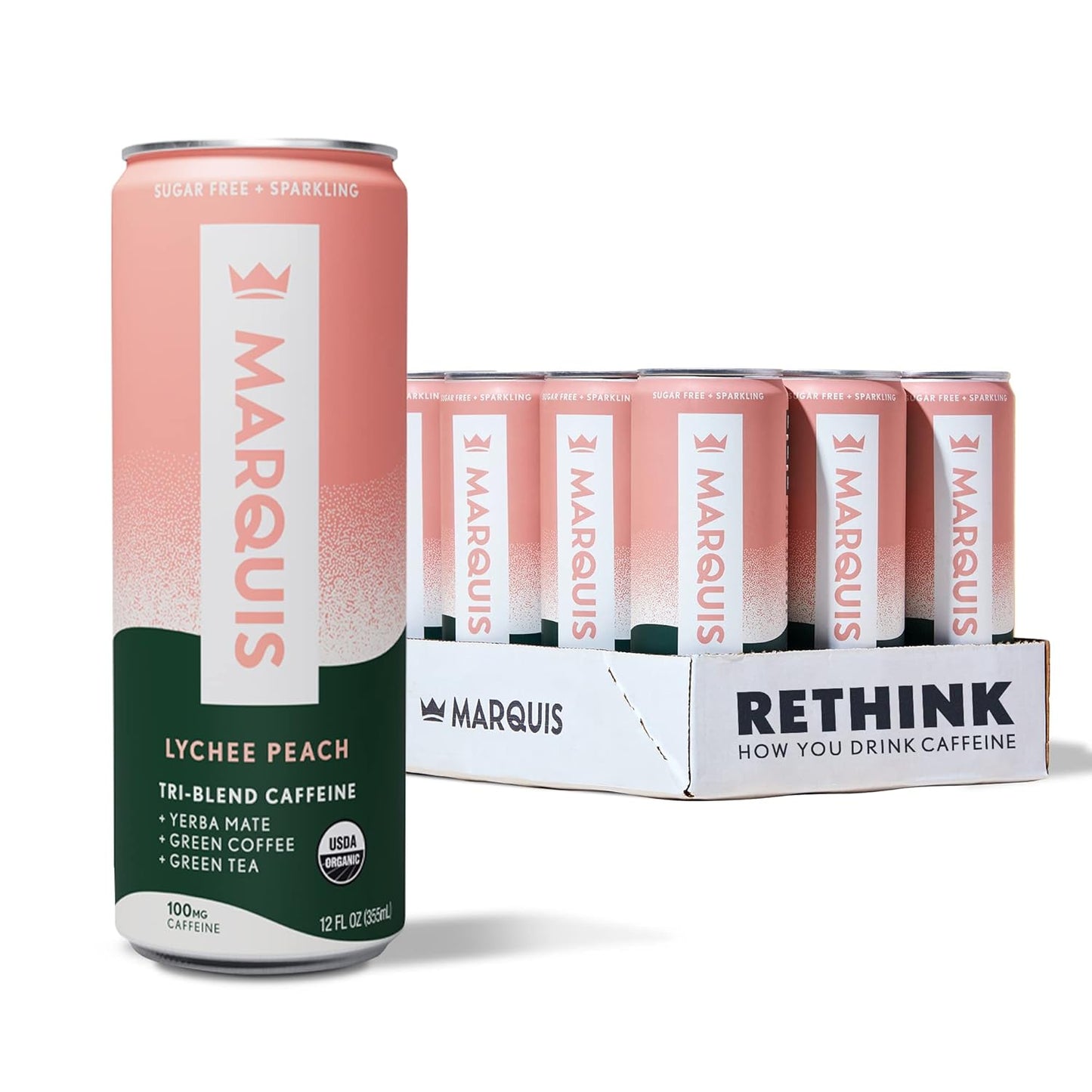 Marquis Natural Energy Drink Lychee Peach Sugar Free 12 Pack