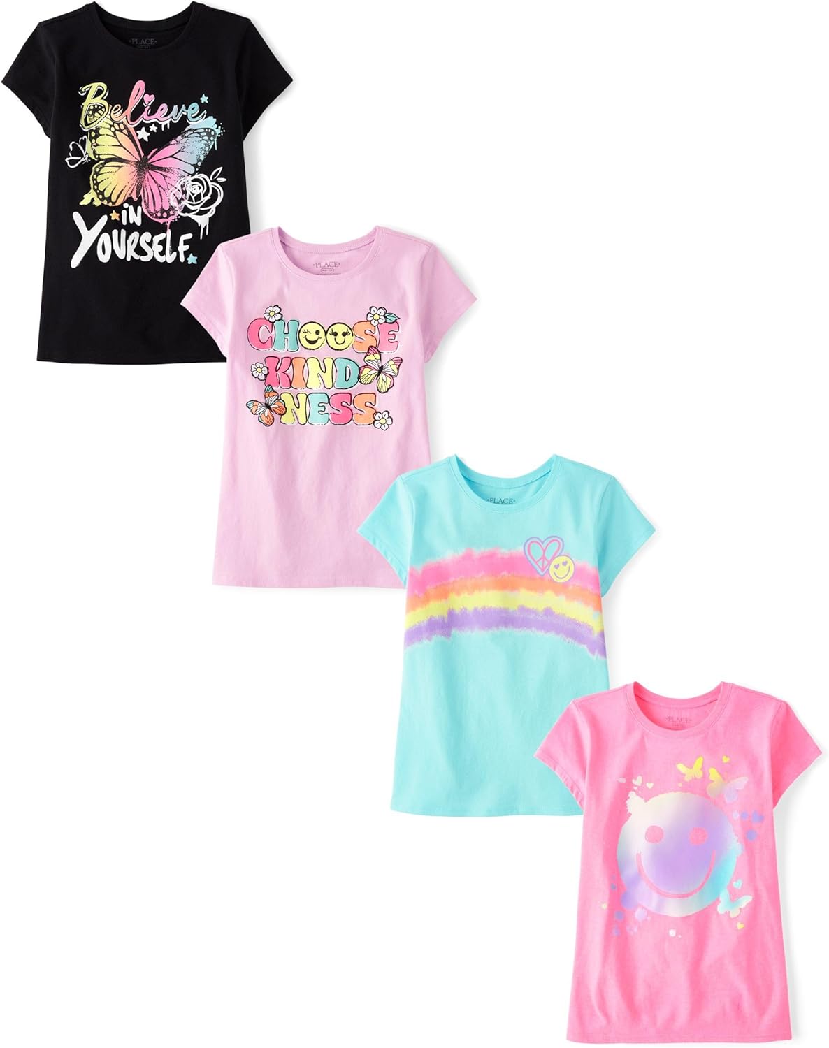 Trendy Girls Short Sleeve Graphic T-Shirts 4 Pack for Kids