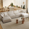Light Coffee Chenille Sectional Sofa - Modular 4-Seat L/U Deep Seat