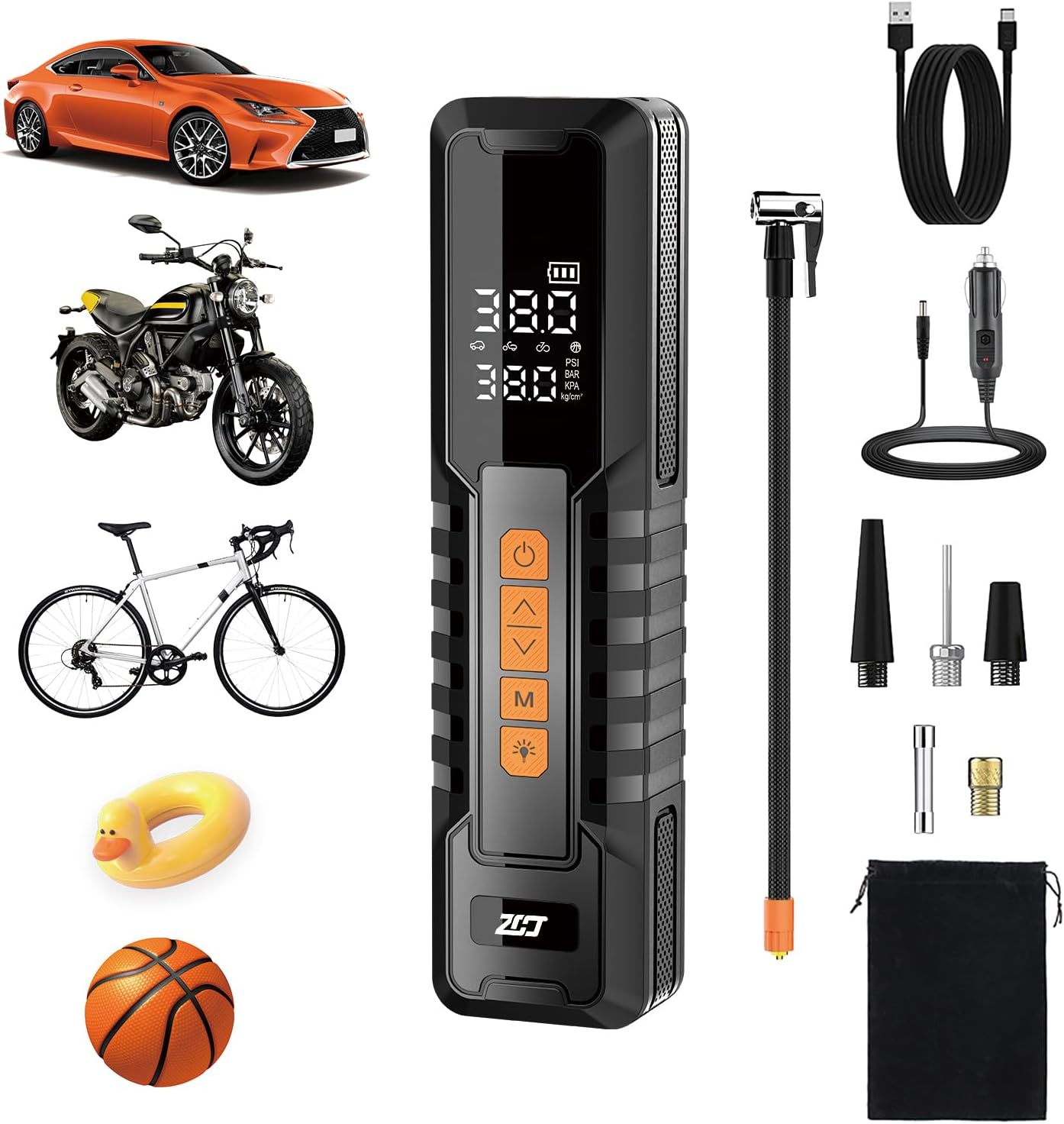 Portable Tire Inflator - 150PSI Power & LED Light