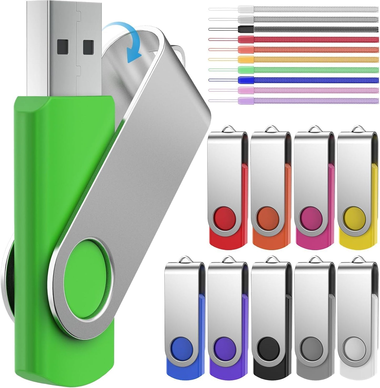 10-Pack 16GB Swivel USB Drives with LED Light