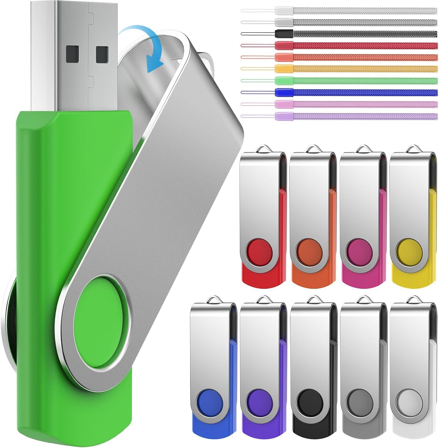 10-Pack 16GB Swivel USB Drives with LED Light