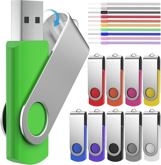 10-Pack 16GB Swivel USB Drives with LED Light