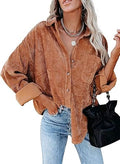 Women Corduroy Long Sleeve Button Down Shacket - Versatile Layering
