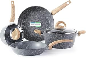 Vkoocy Gray Pots and Pans Set Non Stick Ceramic Cookware