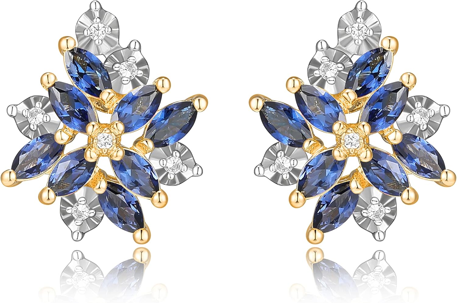 Genuine or Created Gemstone Starburst Stud Earrings in Silver
