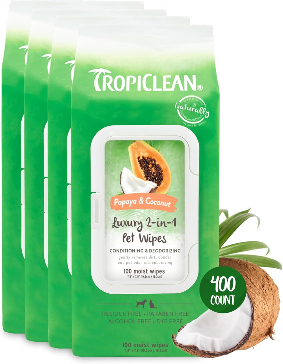 TropiClean Papaya & Coconut Dog Wipes for Paws and Butt Care