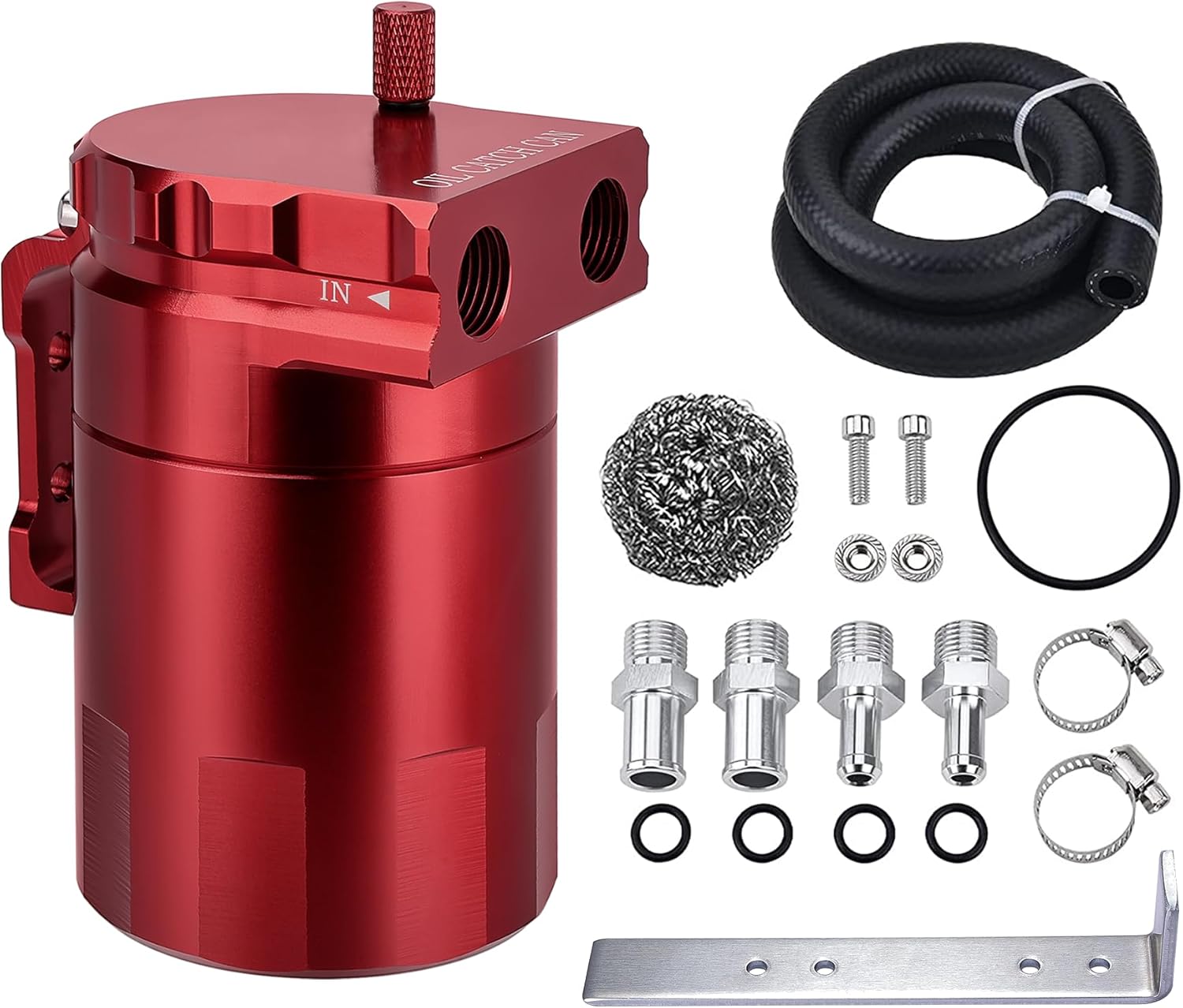 Universal Baffled Oil Catch Can Kit for PCV System Red