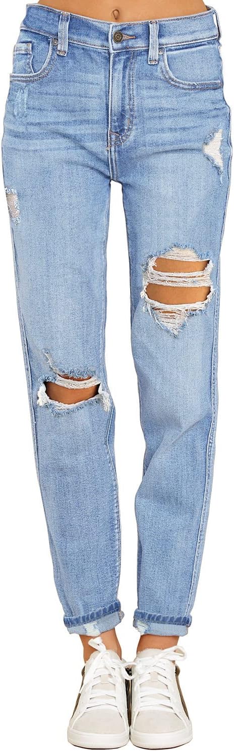 Luvamia Boyfriend Jeans for Women - Stylish High Waisted Ripped