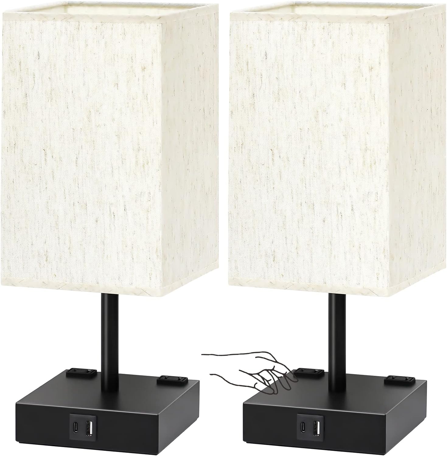 Touch Nightstand Lamps Set of 2 with USB Ports and Dimmable Light
