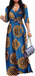 Plus Size Maxi Dress for Women with V Neck and Pockets - Flowy Wrap