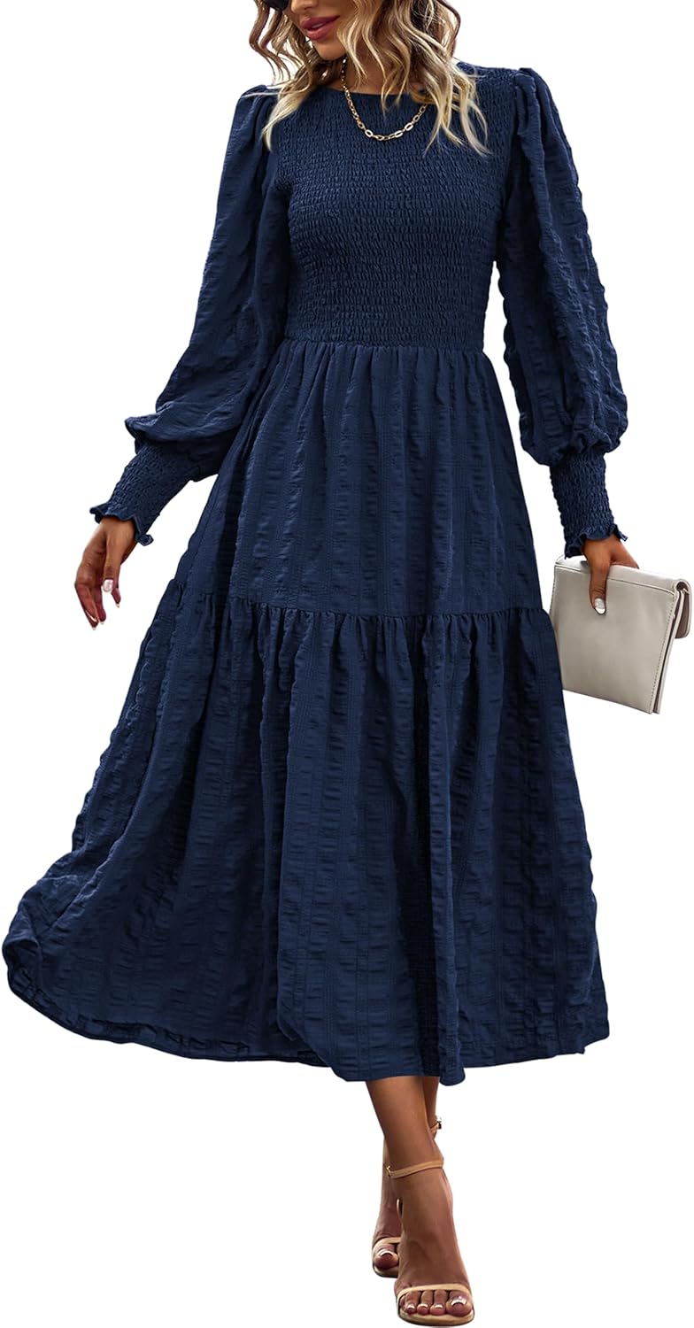 PRETTYGARDEN Women Puff Long Sleeve Smocked Maxi Dress 2025