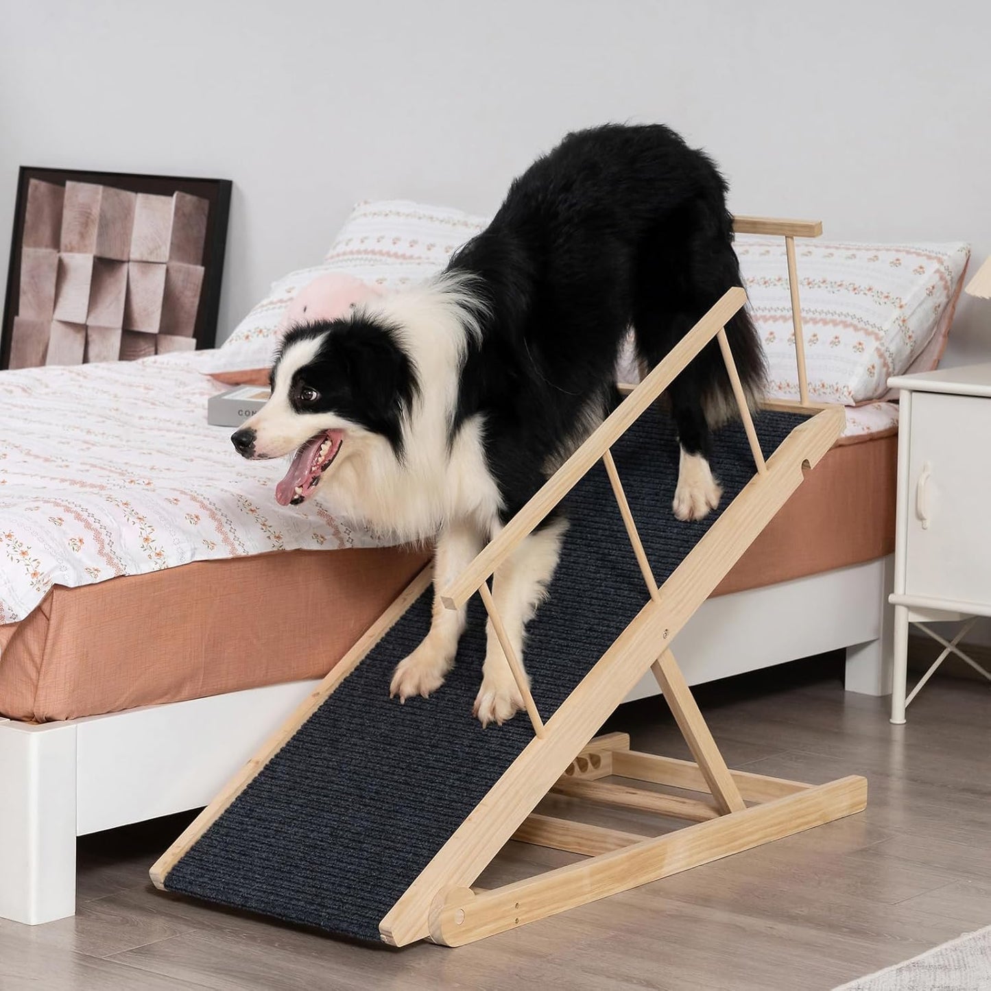 Dog Ramp for Bed Couch - Adjustable Wooden Pet Steps for Dogs