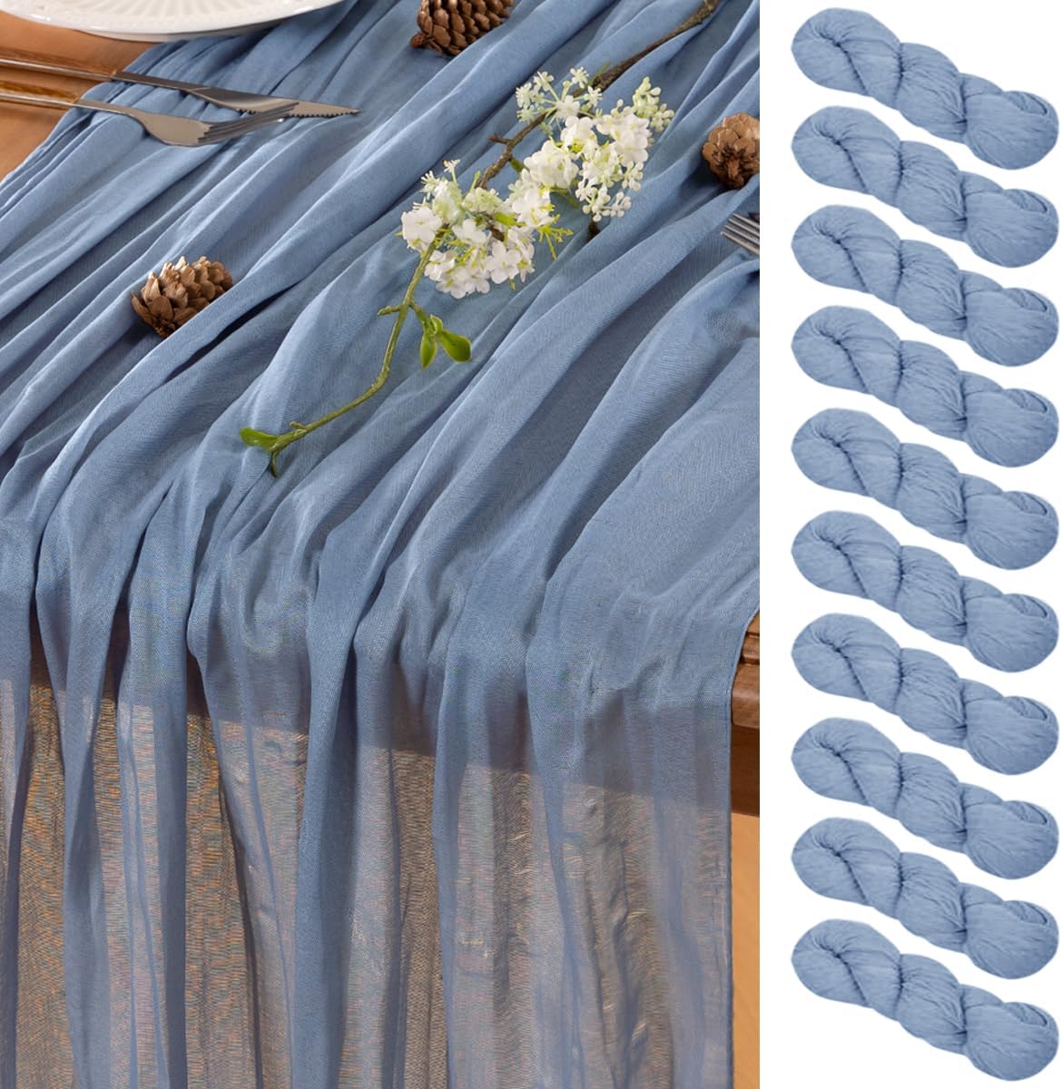 Dusty Blue Cheesecloth Table Runner for Elegant Dining Decor