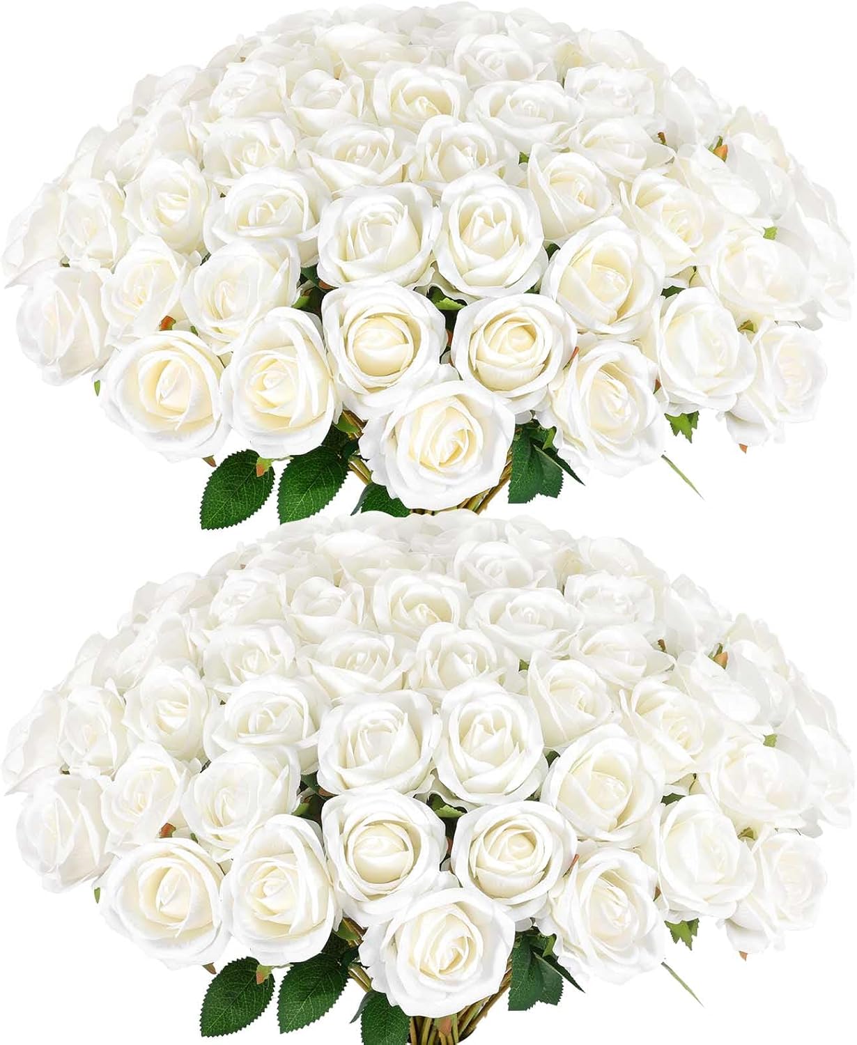 60 Pcs Artificial Roses Bulk Velvet Silk White Roses for Decor
